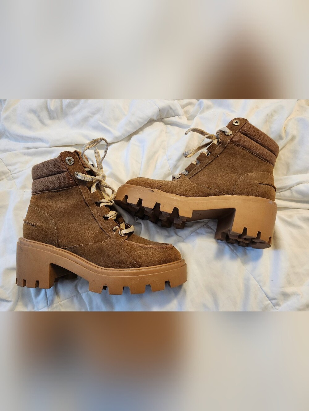 SCHUTZ Brown Suede Lace-Up Chunky Lug Heel Ankle Boots